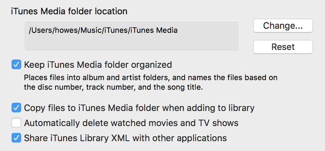 iTunes Advanced Settings